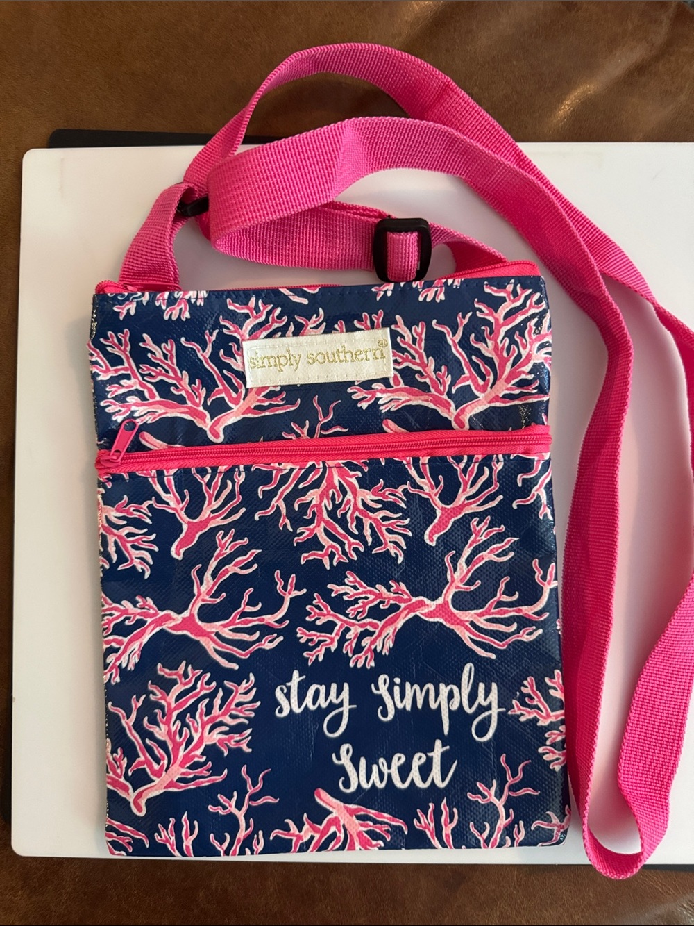 Simply Southern Navy and Pink Coral-Print Crossbody